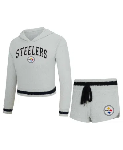 Concepts Sport Women's 2-piece Gray Pittsburgh Steelers Whitley Long Sleeve Hoodie Top And Shorts Set