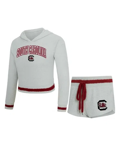 Concepts Sport Women's 2-piece Gray/garnet South Carolina Gamecocks Whitley Long Sleeve Hoodie Top And Shorts Set