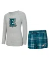 Concepts Sport Women's 2-piece Gray/midnight Green Philadelphia Eagles Regulate Plaid Long-sleeve T-shirt And Short In Gray