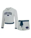 Concepts Sport Women's 2-piece Gray/navy Penn State Nittany Lions Whitley Long Sleeve Hoodie Top And Shorts Set In White