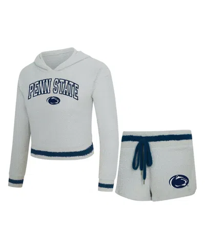 Concepts Sport Women's 2-piece Gray/navy Penn State Nittany Lions Whitley Long Sleeve Hoodie Top And Shorts Set In White