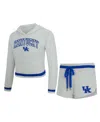 Concepts Sport Women's 2-piece Gray/royal Kentucky Wildcats Whitley Long Sleeve Hoodie Top And Shorts Set In White
