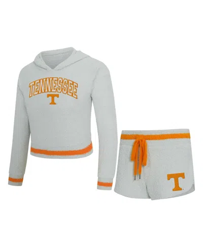 Concepts Sport Women's 2-piece Gray/tennessee Orange Tennessee Volunteers Whitley Long Sleeve Hoodie Top And Shorts In White