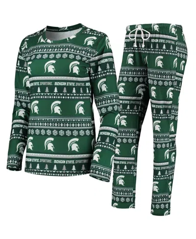 Concepts Sport Women's 2-piece Green Michigan State Spartans Holiday Long Sleeve Top And Pants Sleep Set