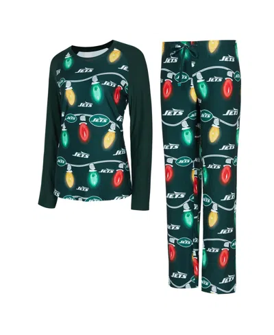 Concepts Sport Women's 2-piece Green New York Jets Garland Knit Raglan Long Sleeve Top And Pants Set