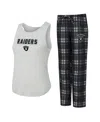 Concepts Sport Women's 2-piece Heather Gray/black Las Vegas Raiders Regulate Plaid Tank Top And Pants Sleep Set In Multi