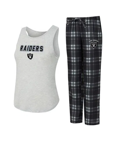 Concepts Sport Women's 2-piece Heather Gray/black Las Vegas Raiders Regulate Plaid Tank Top And Pants Sleep Set In Multi