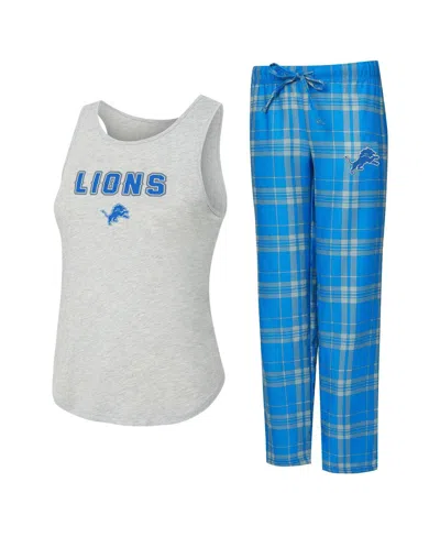 Concepts Sport Women's 2-piece Heather Gray/blue Detroit Lions Regulate Plaid Tank Top And Pants Sleep Set In Multi
