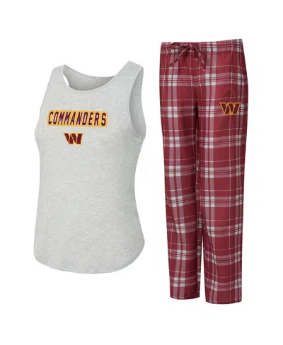 Concepts Sport Women's 2-piece Heather Gray/burgundy Washington Commanders Regulate Plaid Tank Top And Pants Sleep  In Multi