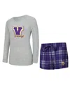 Concepts Sport Women's 2-piece Heather Gray/purple Minnesota Vikings Regulate Plaid Long-sleeve T-shirt And Shorts  In Gray