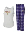 Concepts Sport Women's 2-piece Heather Gray/purple Minnesota Vikings Regulate Plaid Tank Top And Pants Sleep Set In Gray