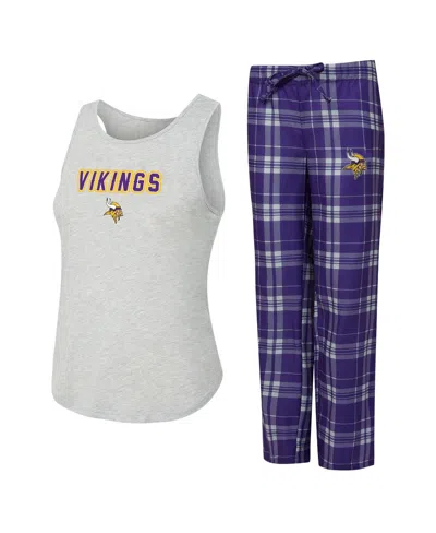Concepts Sport Women's 2-piece Heather Gray/purple Minnesota Vikings Regulate Plaid Tank Top And Pants Sleep Set