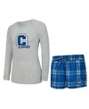 Concepts Sport Women's 2-piece Heather Gray/royal Indianapolis Colts Regulate Plaid Long-sleeve T-shirt Shorts Slee In Gray