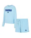 Concepts Sport Women's 2-piece Light Blue Philadelphia 76ers Elevation Tri-blend Long Sleeve Top And Shorts Set In Blue