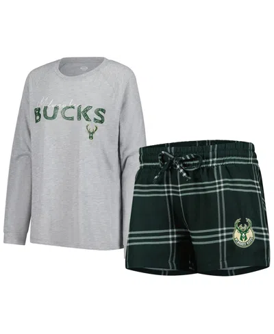 Concepts Sport Women's 2-piece Milwaukee Bucks Petition Long Sleeve Top And Shorts Set In Gray
