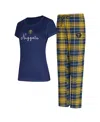 Concepts Sport Women's 2-piece Navy/gold Denver Nuggets Vector Top And Flannel Pants Sleep Set In Blue