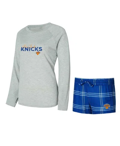 Concepts Sport Women's 2-piece New York Knicks Petition Long Sleeve Top And Shorts Set In Multi