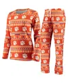 Concepts Sport Women's 2-piece Orange Clemson Tigers Holiday Long Sleeve Top And Pants Sleep Set In Orange