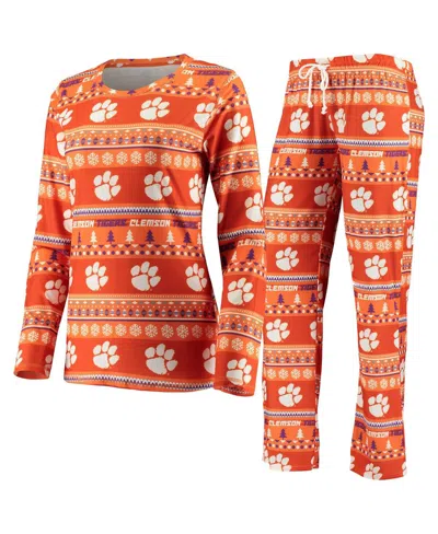 Concepts Sport Women's 2-piece Orange Clemson Tigers Holiday Long Sleeve Top And Pants Sleep Set