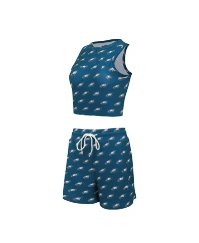 Concepts Sport Women's 2-piece Philadelphia Eagles Gauge Allover Print Cropped Tank Top And Shorts Sleep Set In Green