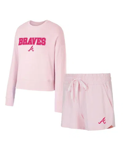 Concepts Sport Women's 2-piece Pink Atlanta Braves Elevation Tri-blend Long Sleeve Top And Shorts Set