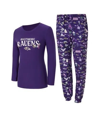 Concepts Sport Women's 2-piece Purple Baltimore Ravens Chestnut Long Sleeve T-shirt And Pants Sleep Set
