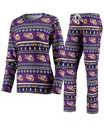 Concepts Sport Women's 2-piece Purple Lsu Tigers Holiday Long Sleeve Top And Pants Sleep Set