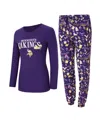 Concepts Sport Women's 2-piece Purple Minnesota Vikings Chestnut Long Sleeve T-shirt And Pants Sleep Set In Purple