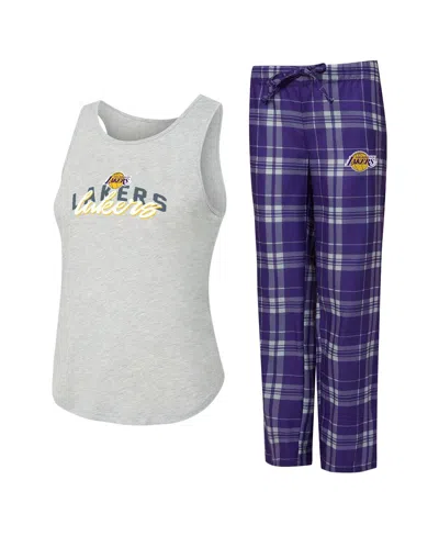 Concepts Sport Women's 2-piece Purple/heather Gray Los Angeles Lakers Regulate Tank Pant Set In Multi