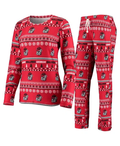 Concepts Sport Women's 2-piece Red Georgia Bulldogs Holiday Long Sleeve Top And Pants Sleep Set