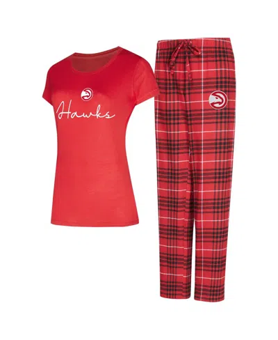 Concepts Sport Women's 2-piece Red/black Atlanta Hawks Vector Top And Flannel Pants Sleep Set In Multi