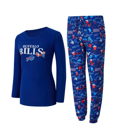 Concepts Sport Women's 2-piece Royal Buffalo Bills Chestnut Long Sleeve T-shirt And Pants Sleep Set In Blue