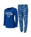 Concepts Sport Women's 2-piece Royal Indianapolis Colts Chestnut Long Sleeve T-shirt And Pant Sleep Set In Blue