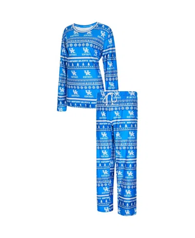 Concepts Sport Women's 2-piece Royal Kentucky Wildcats Holiday Long Sleeve Top And Pants Sleep Set In Blue