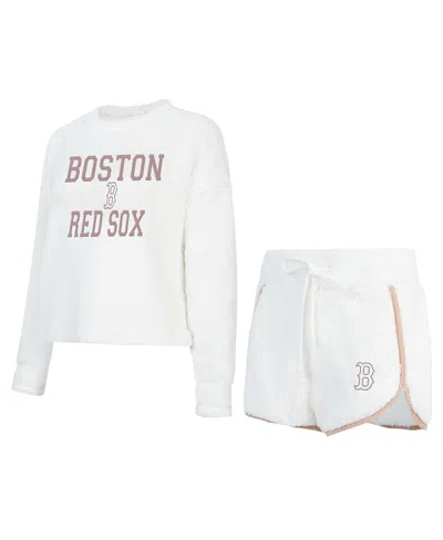 Concepts Sport Women's 2-piece White Boston Red Sox Painter Sherpa Long Sleeve Top And Shorts Set