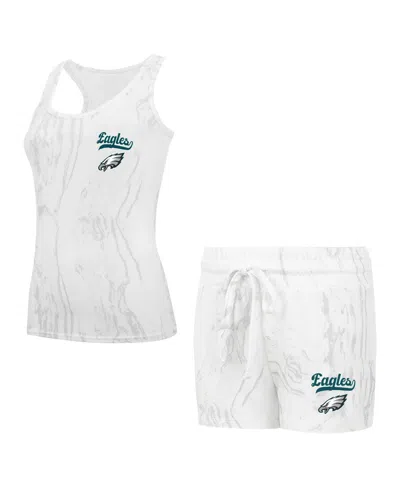 CONCEPTS SPORT WOMEN'S 2-PIECE WHITE PHILADELPHIA EAGLES PLUS SIZE QUARTZ TANK TOP AND SHORTS SET