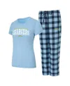 Concepts Sport Women's 2-pieceâ Powder Blue/navy Los Angeles Chargers Avondale T-shirt And Pants Flannel Pj Set In Blue