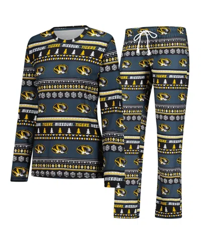 Concepts Sport Women's 2-piece Black Missouri Tigers Ugly Sweater Holiday Long Sleeve Top And Pants Sleep Set