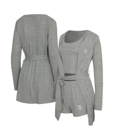 Concepts Sport Women's 3-piece Heather Gray Minnesota Vikings Rigor Tank, Short And Robe Set