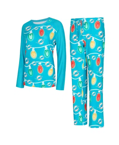 Concepts Sport Women's Aqua Miami Dolphins Garland Knit Raglan Long Sleeve Top And Pants Set In Multi