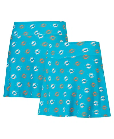 Concepts Sport Aqua Miami Dolphins Record Allover Print Knit Sleep Skort In Blue
