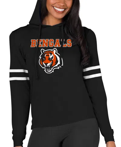 Concepts Sport Women's Black Cincinnati Bengals Marathon Lightweight Lounge Pullover Hoodie In Black,white