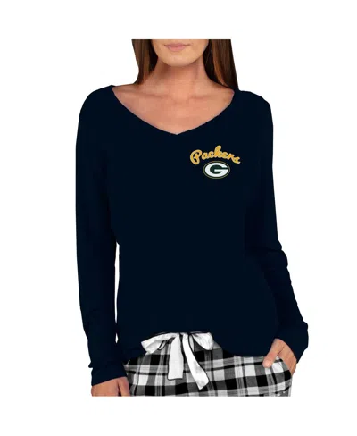 Concepts Sport Women's Black Green Bay Packers Marathon Knit Long Sleeve Lightweight V-neck Lounge Top