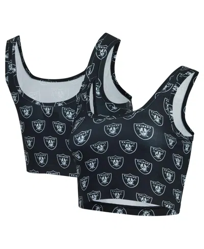 Concepts Sport Women's Black Las Vegas Raiders Record Allover Print Bralette In Blue