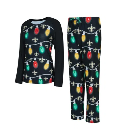 Concepts Sport Women's Black New Orleans Saints Garland Knit Raglan Long Sleeve Top And Pants Set