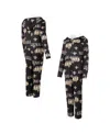 Concepts Sport Women's Black New Orleans Saints Roadway Allover Print Microfleece Full-zip Union Suit In Black