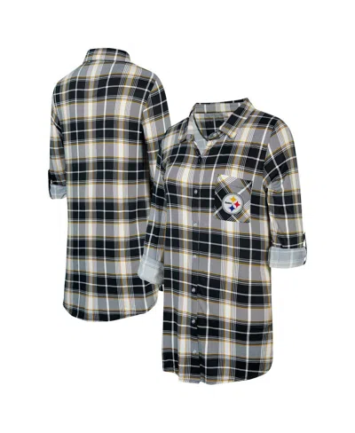 Concepts Sport Women's Black Pittsburgh Steelers Ashford Plaid Knit Nightshirt