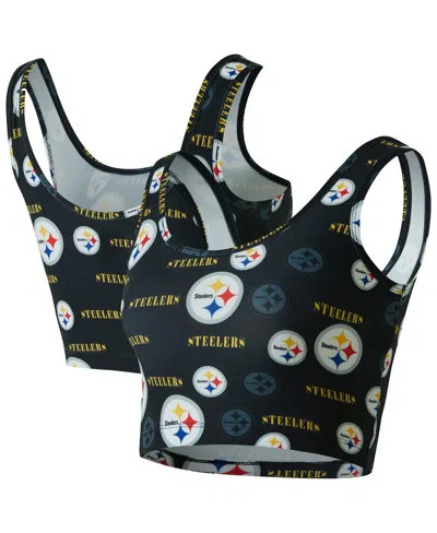 Concepts Sport Women's Black Pittsburgh Steelers Mosaic Allover Print Bralette