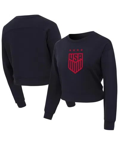 Concepts Sport Women's Black Uswnt Tri-blend Darby Knit Long Sleeve Crop Top In Multi