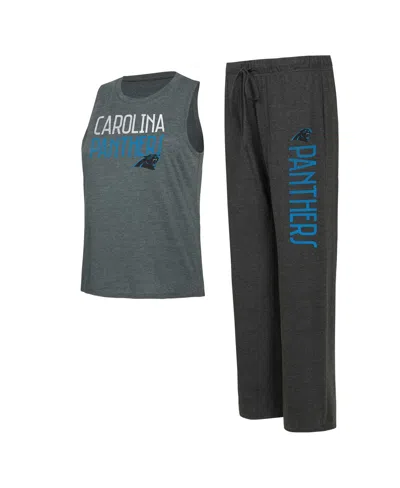 Concepts Sport Women's Black/charcoal Carolina Panthers Muscle Tank Top Pants Lounge Set In Black,charcoal